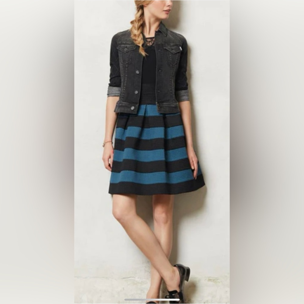 Anthropologie Black and Blue A-Line Skirt